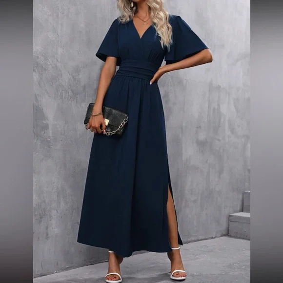 Boho butterfly sleeve slit thigh maxi dress